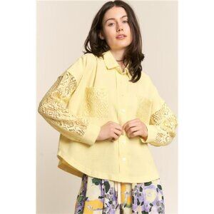 NWT J.NNA Button Down Lace Long Sleeve Waffle Shirt